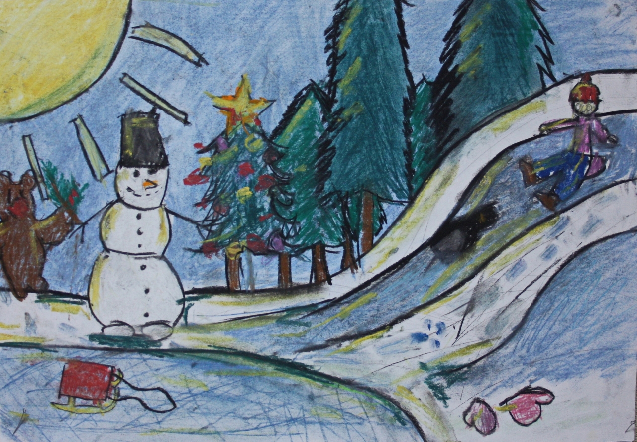 Детские рисунки зима зимушка